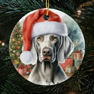 Décoration En Céramique Weimaraner Chien Aquarelle Noël