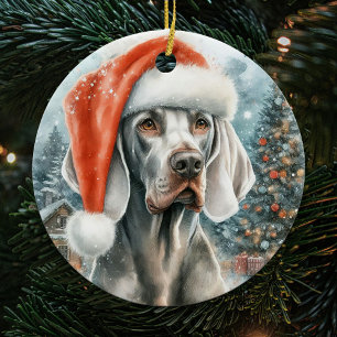 Décoration En Céramique Weimaraner Chien avec le chapeau de Noël