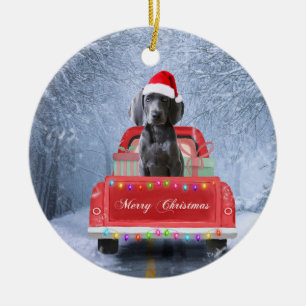 Décoration En Céramique Weimaraner Dog in Snow sitting in Christmas Truck 