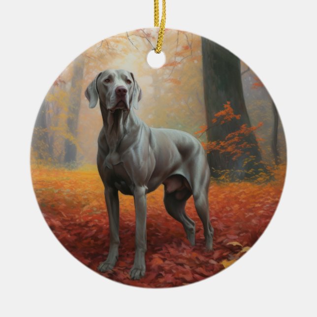Décoration En Céramique Weimaraner en automne Leaves automne Inspire (Devant)