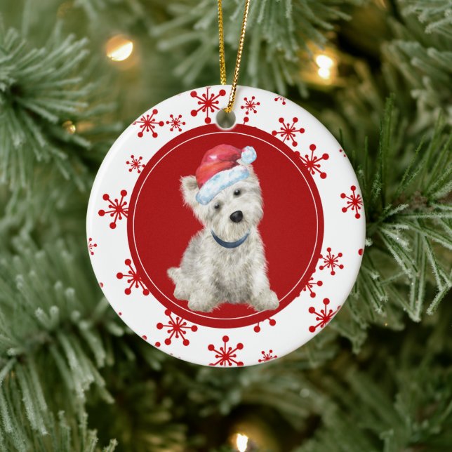 Décoration En Céramique West Highland White Terrier Red Snowflon (Arbre)