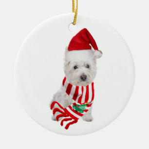 Décoration En Céramique Westie Avec Casquette Scaft Christmas