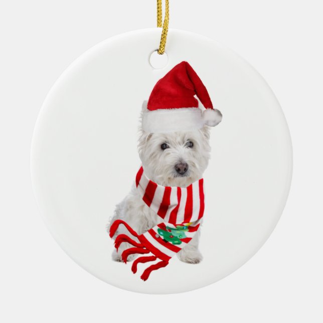 Décoration En Céramique Westie Avec Casquette Scaft Christmas (Devant)