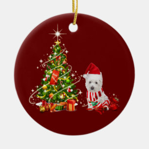 Décoration En Céramique westie Avec Casquette Scaft Christmas