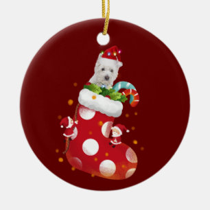 Décoration En Céramique Westie Avec Casquette Sock Noël