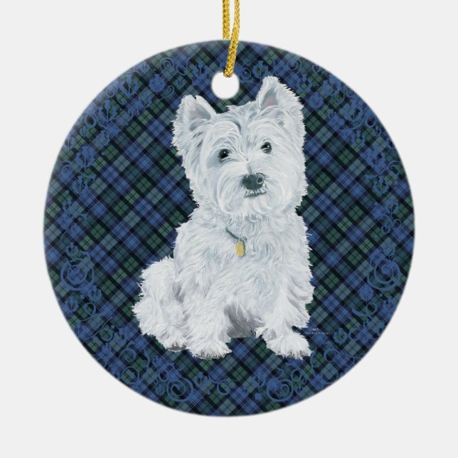 Décoration En Céramique Westie Black Watch Tartan (Devant)