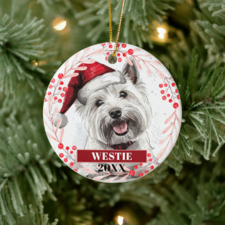 Décoration En Céramique Westie Terrier dans l'ornement de Noël de Santa Ha