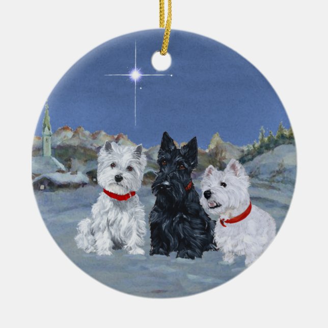Décoration En Céramique Westies et un Scottie Christmas (Devant)