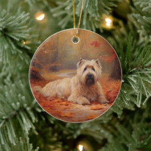 Décoration En Céramique Wheaten Terrier dans les feuilles d'automne automn