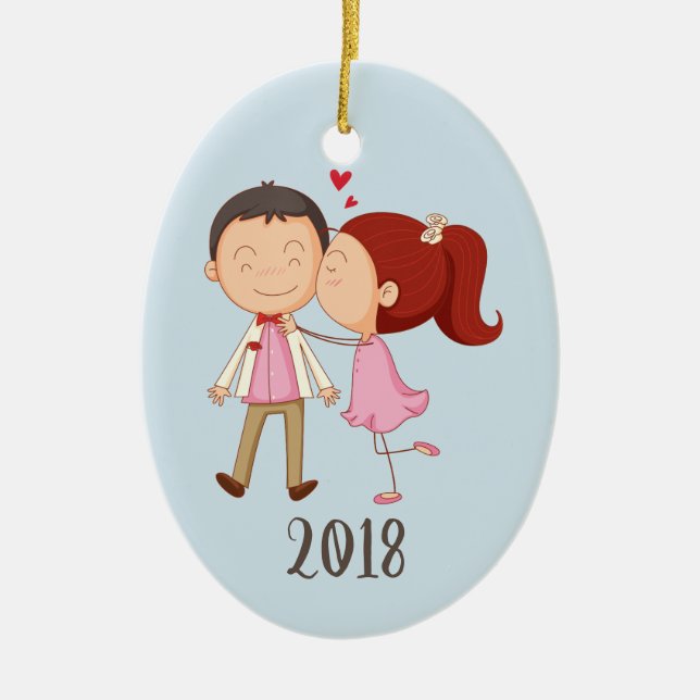 Décoration En Céramique Whimsical Kisser Couple Keepsaké Année (Devant)