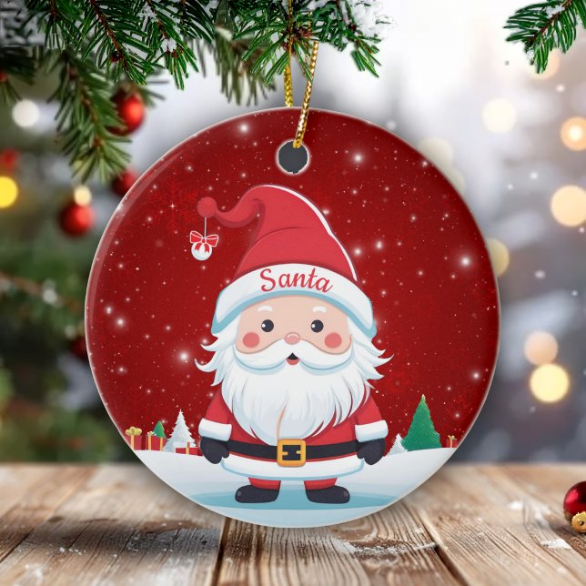Décoration En Céramique Whimsical Santa Claus Christmas Berry Red 🎄🎅🏼 (Personalizable Santa Claus Christmas Berry Red Ornament Customizable Text  Holiday Decoration 🎄🎅🏼)