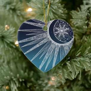 Décoration En Céramique White Sun Moon Mandala Blue Gradient Design