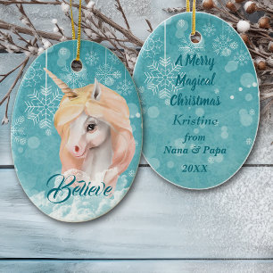 Décoration En Céramique White Unicorn Turquoise Snowflake croire Noël