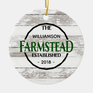 Décoration En Céramique White Wood Farmhouse Nom de famille Noël