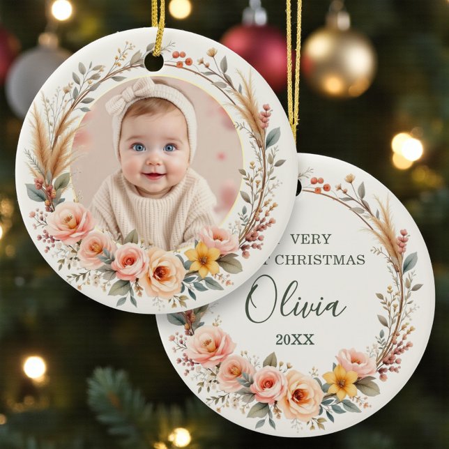 Décoration En Céramique Wildflower Photo Baby First Christmas  (Créateur téléchargé)