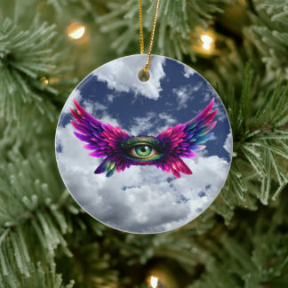 Décoration En Céramique Winged Protection Eye – Round Intention Keychain