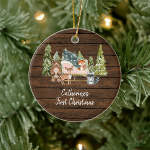 Décoration En Céramique Winter Sleigh Rustic First Christmas 