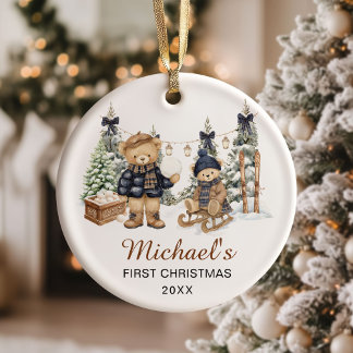 Décoration En Céramique Winter Teddy Bear Baby's First Christmas