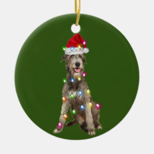Décoration En Céramique Wolfhound irlandais avec les cafés de Noël Père