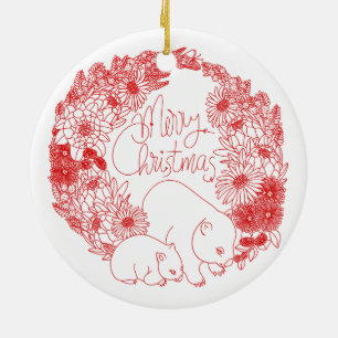 Décoration En Céramique Wombat Christmas Red