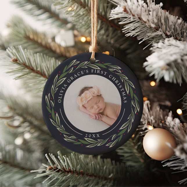 Décoration En Céramique Wreath d'hiver | Première photo de Noël du bébé (Créateur téléchargé)