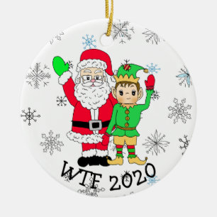 Décoration En Céramique WTF 2020 Père Noël et Elf dans Facemask