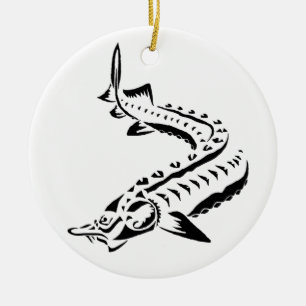 DÉCORATION EN CÉRAMIQUE >XMAS ORNAMENT -STURGEON FISH -BELUGA TRIBAL