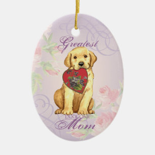 Décoration En Céramique Yellow Lab Heart Mom Ceramic Ornament