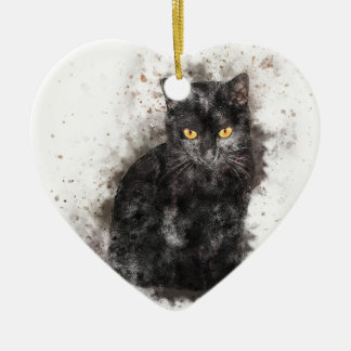 Décoration En Céramique Yeux de jaune de chat noir