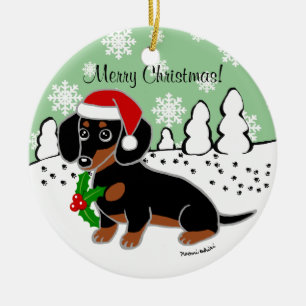 Décoration En Céramique Yeux mignons Père Noël de teckel noir et bronzag