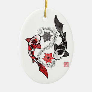 Décoration En Céramique Yin et Yang Koi Fish