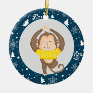 Décoration En Céramique Yoga Père Noël Favori Monkey Instructor Noël