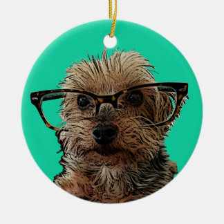 Décoration En Céramique Yorkie avec des verres
