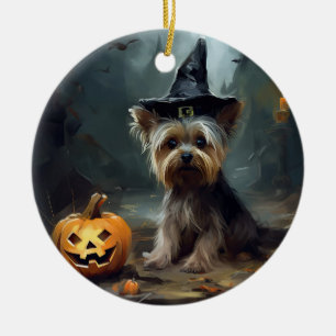 Décoration En Céramique Yorkshire Terrier Citrouilles Halloween effrayant