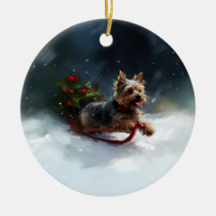 Décoration En Céramique Yorkshire Terrier neige de Noël hiver