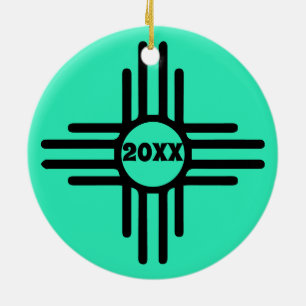 Décoration En Céramique Zia Symbole Ajouter Arbre de Noël Turquoise Holida