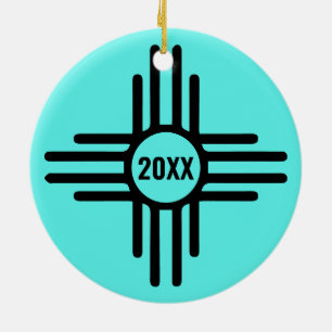 Décoration En Céramique Zia Symbole Ajouter Arbre de Noël Turquoise Holida