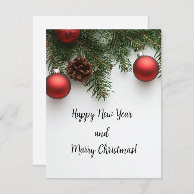 decoration fir tree branch with garland  holiday card (Front/Back)