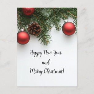 decoration fir tree branch with garland  postcard