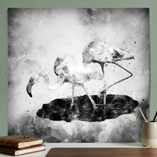 Décoration murale aquarelle flamant rose noir et b