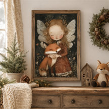 Décoration murale de fée et renard de Noël en bois