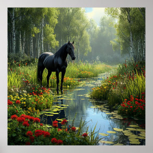 🌿 Décoration murale de la forêt au cheval noir Na