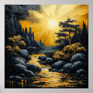 🌄 Décoration murale de rivière au coucher du sole