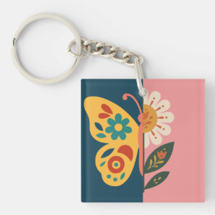 Décoration papillon colorée avec éléments floraux
