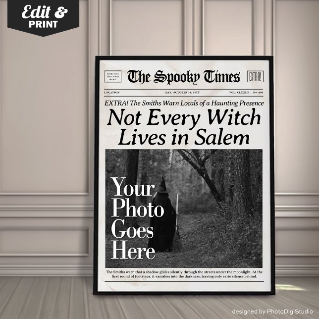 Décoration personnalisée de journal de Halloween s (Custom Halloween Newspaper Wall Art Witch in Salem |  trendy halloween decor | halloween print )