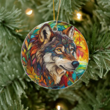 Décorations d'arbre de Noël en verre de loup