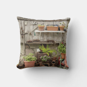 Decorations on wooden fence, Catalina Island, Throw Pillow