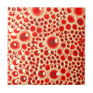Decorative 4" tile with bubbles in red gloss
