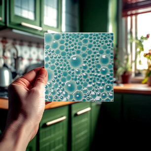 Decorative 4" tile with bubbles in turquoise gloss