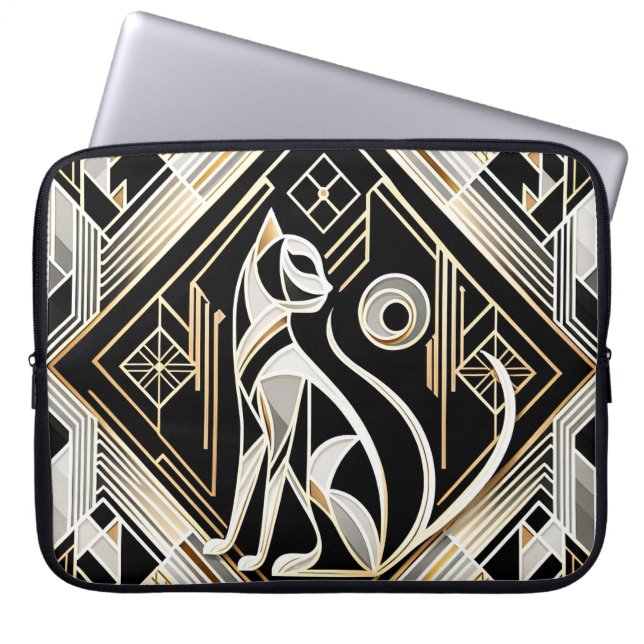 Decorative Abstract Black Cat Laptop Sleeve (Front)